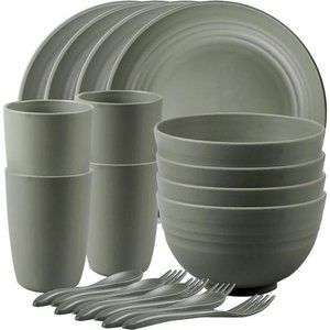 Wheat Straw Dinnerware Sets, 20 PCS Microwave Unbreakable Plates and Bowls Sets